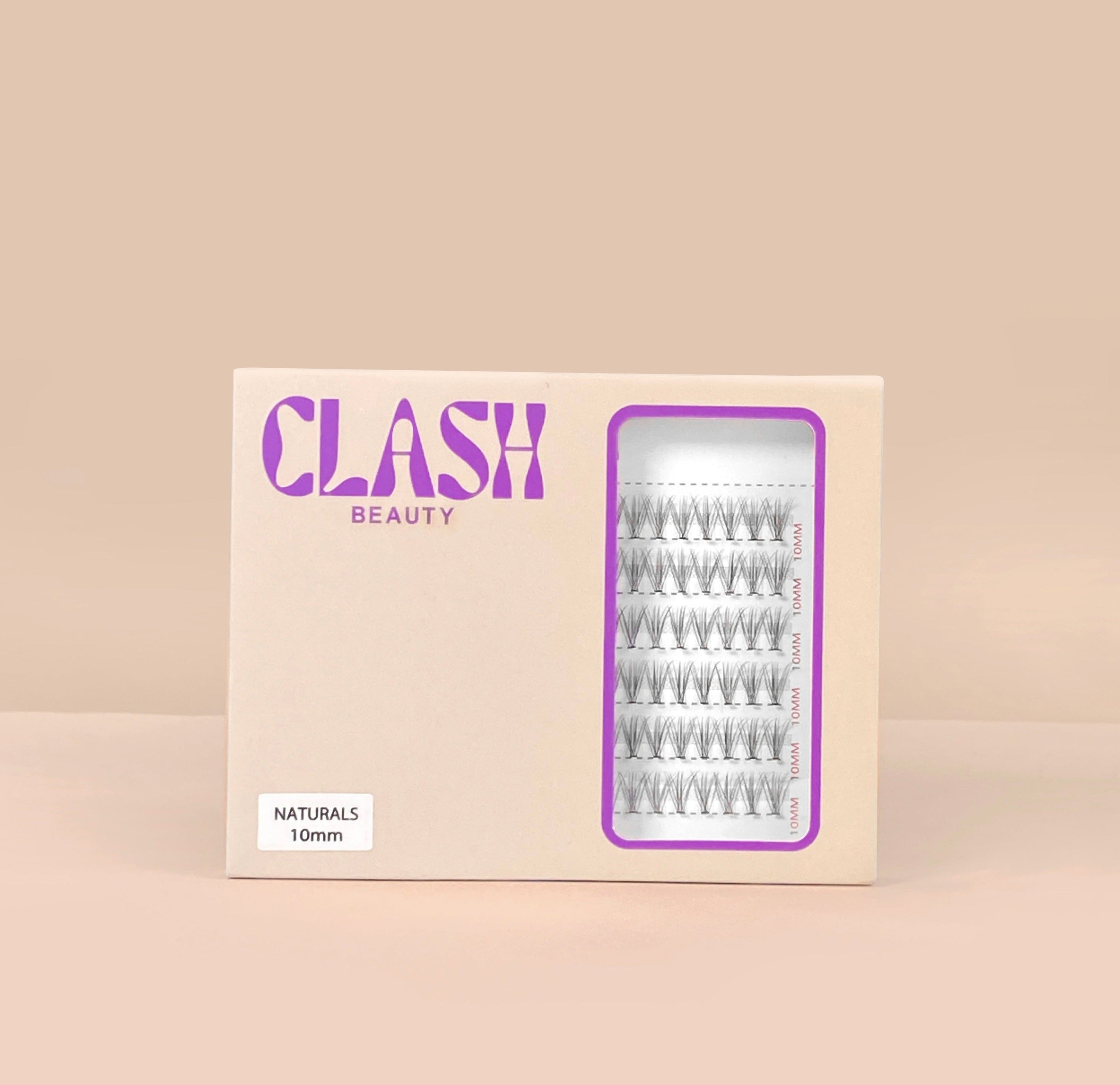 Clash Beauty Luxe Individual Lashes in Naturals style, C curl, 10D density, eco-friendly recyclable packaging. Medium box.