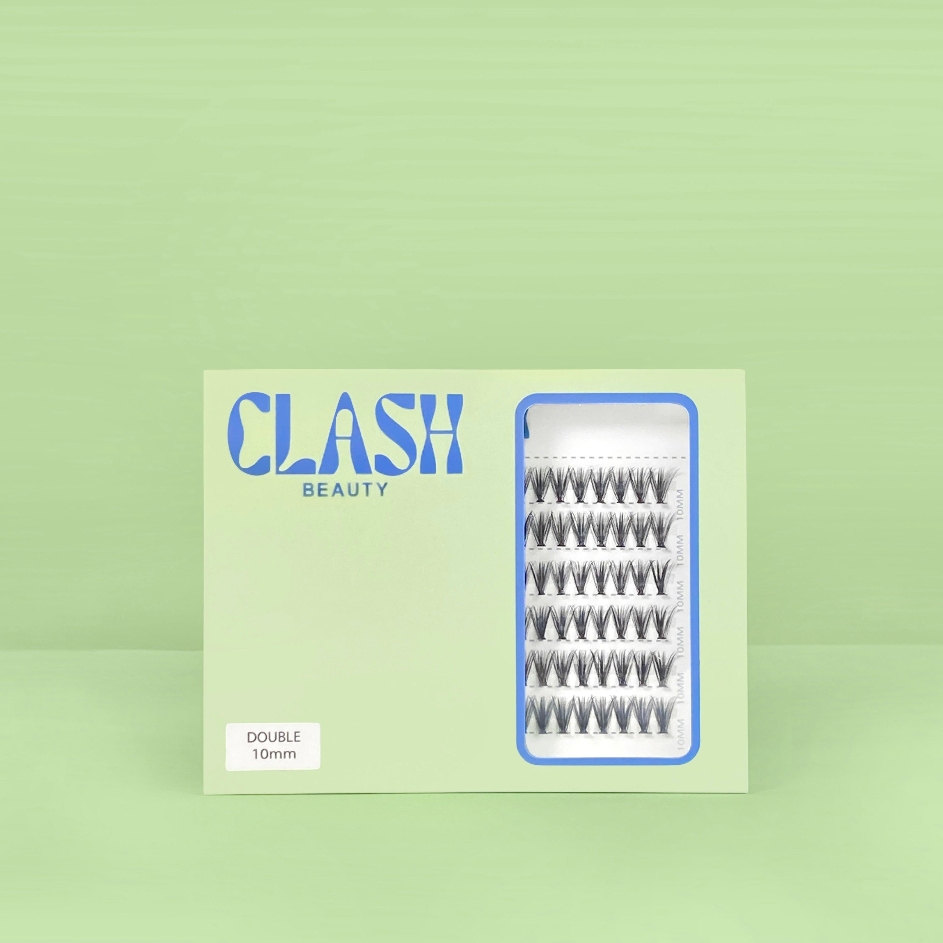 Clash Beauty Luxe Individual Lashes in Double style, C curl, 30D density, eco-friendly recyclable packaging. Medium size box.