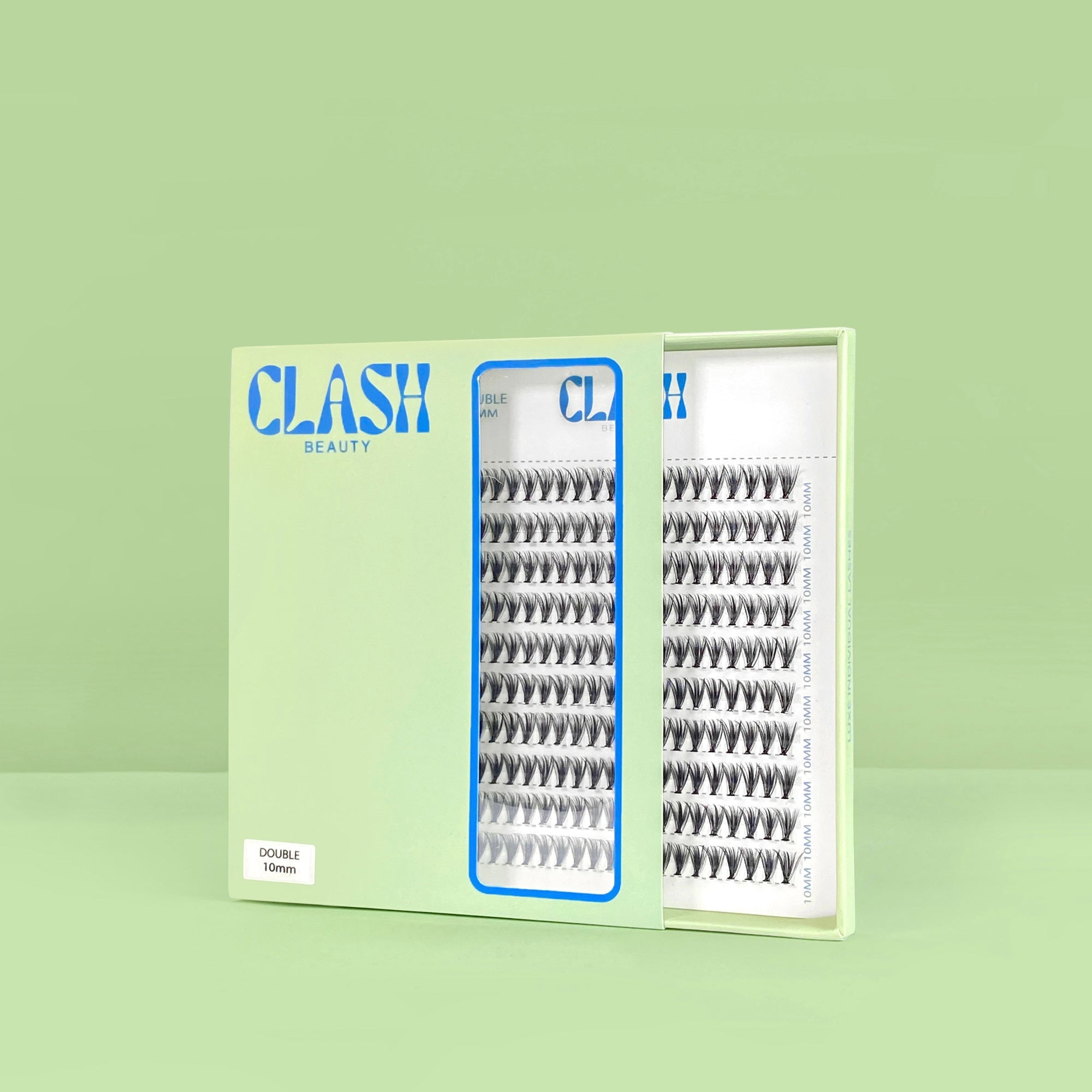 Clash Beauty Luxe Individual Lashes in Double style, C curl, 30D density, eco-friendly recyclable packaging. Value pack large box.